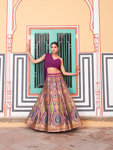 Purple Color Zari Weaving Work Banarasi Silk Lehenga Choli - women's fashion mart