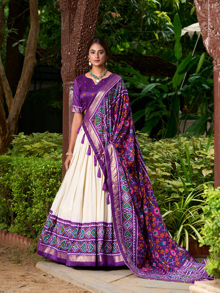 Purple Color Patola Print With Tussar Silk Lehenga Choli - women's fashion mart