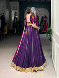 Purple Color Embossed Design With Gotta Patti Lace Touch Up Rayon Chaniya Choli - women's fashion mart