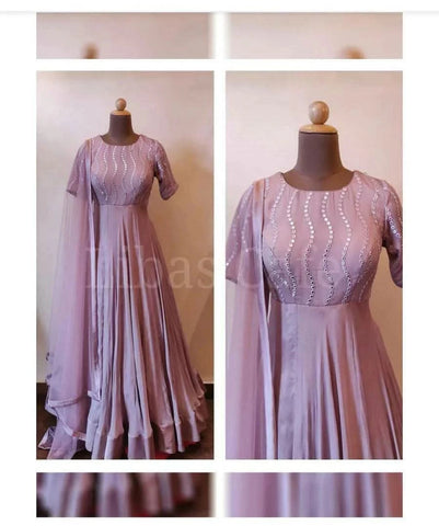 Purple Color Georgette Base Foil Mirror Work Gown -Gowns Semi Stitched women's fashion mart