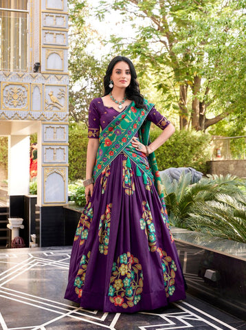 Purple Color Printed And Foil Work Tussar Silk Lehenga Choli - women's fashion mart
