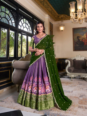 Purple Color Printed With Zari Weaving Work Kanchipuram Lehenga Choli - women's fashion mart