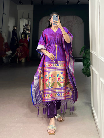 Purple Color Zari Weaving Work Paithani Kaftan