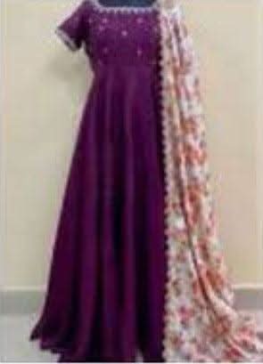 Purple Georgette Thread Work Gown With Printed Dupatta -Gowns Semi Stitched women's fashion mart