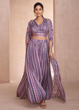 Purple Printed Sequins Embroidered Cape Style Top Palazzo Suit - women's fashion mart