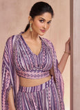 Purple Printed Sequins Embroidered Cape Style Top Palazzo Suit - women's fashion mart