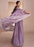 Purple Printed Sequins Embroidered Cape Style Top Palazzo Suit - women's fashion mart