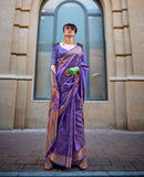 Purple Pure Handloom Two Tone Organza Weaving Saree - women's fashion mart
