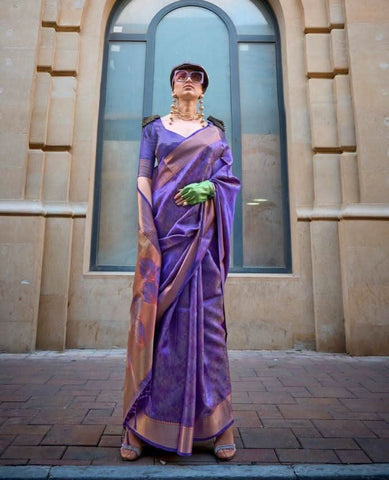 Purple Pure Handloom Two Tone Organza Weaving Saree - women's fashion mart