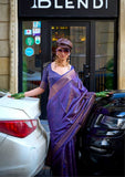 Purple Pure Handloom Two Tone Organza Weaving Saree - women's fashion mart