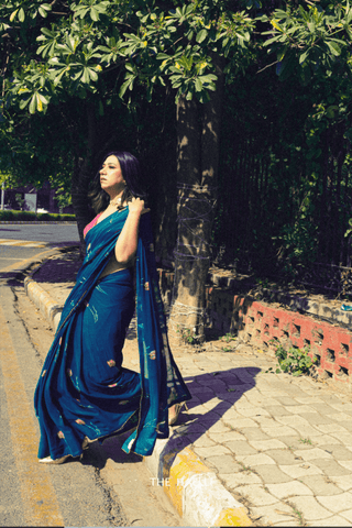 Queen Blue Georgette Saree - women's fashion mart