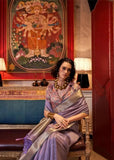 Luminous Chiffon Hand Weaved Lavender Classic Saree - women's fashion mart