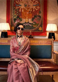 Dazzling Chiffon Hand Weaved Dusty Brown Classic Saree - women's fashion mart