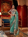 Mesmerizing Chiffon Hand Weaved Sea Green Classic Saree - women's fashion mart