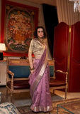 Fabulous Chiffon Hand Weaved Mauve Classic Saree - women's fashion mart