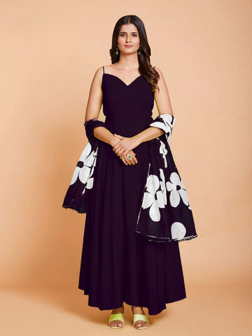 Raksha Bandhan Special Dark Wine Georgette Gown -Gowns Semi Stitched women's fashion mart