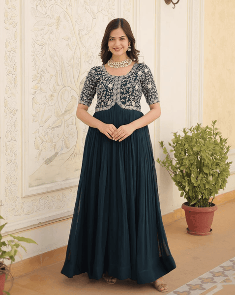 Rama georgette Embroidered A-line gown -Gowns M / Rama women's fashion mart