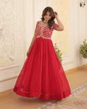 Rama georgette Embroidered A-line gown -Gowns M / Red women's fashion mart