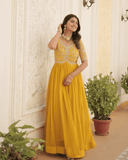 Rama georgette Embroidered A-line gown -Gowns M / Yellow women's fashion mart