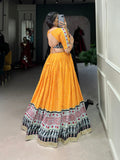 Yellow Color Bandhej And Ajarakh Print With Gota Lace Border Rayon Chaniya Choli - women's fashion mart