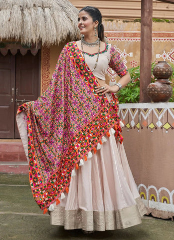 Gorgeous Beige Embroidered Navratri Lehenga Choli - women's fashion mart