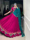 Pink Color Gamthi Work With Embossed Design Rayon Chaniya Choli