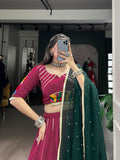 Plum Color Embossed Design With Gotta Patti Lace Touch Up Rayon Chaniya Choli
