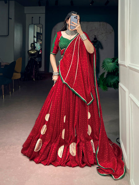 Durga Pooja Wear Red Lehenga Choli