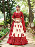 Red Color Bandhej Printed Tussar Silk Traditional Wear Lehenga Choli - women's fashion mart