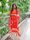 Red Color Digital Bandhej Printed Pure Gaji Silk Kaftan - women's fashion mart