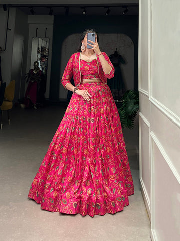 Pink Color Floral Print With Gota Patti Touch up Tussar Silk Two piece Chaniya Choli - women's fashion mart