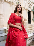 Red Color Plain With Zari Weaving Work Chanderi Lehenga Choli - women's fashion mart