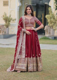 Red Georgette Sequins and Embroidered lehenga choli -Lehenga Choli S women's fashion mart