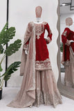 Georgette Red Colour Sharara Suit For Diwali Festival -Dress Dark Red / L women's fashion mart