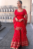 Georgette Embroidery Work Red Sharara Suit For Karwa Chauth -Dress Red / M women's fashion mart