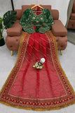 Indian Actress Janhvi Kapoor Red Karwa Chauth Saree -Saree Red women's fashion mart