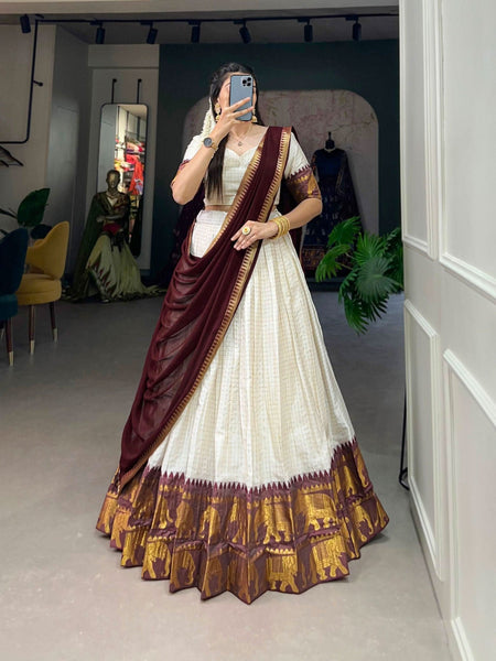 Regal Elegance White and Maroon Lehenga Choli Set -Lehenga Choli Semi Stitched women's fashion mart
