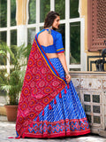 Royal Blue Color Leheriya With Patola Print Tussar Silk Lehenga Choli - women's fashion mart