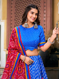 Royal Blue Color Leheriya With Patola Print Tussar Silk Lehenga Choli - women's fashion mart