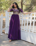 Royal Purple Embellished Gown with Elegant half Sleeves - women's fashion mart