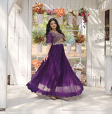 Royal Purple Embellished Gown with Elegant half Sleeves - women's fashion mart