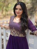 Royal Purple Embellished Gown with Elegant half Sleeves - women's fashion mart