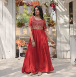 Royal Purple Embellished Gown with Elegant half Sleeves - women's fashion mart