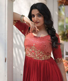 Royal Purple Embellished Gown with Elegant half Sleeves - women's fashion mart