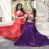 Royal Purple Embellished Gown with Elegant half Sleeves - women's fashion mart
