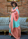Classic Dusty Rose-Turquoise Handloom Silk Trendy Saree - women's fashion mart