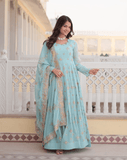 Sky Blue Georgette Gown with Dupatta - women's fashion mart