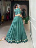 Green Silk Lehenga Choli with Lace Accents - Elegant Plain Design for Special Occasions  women's fashion mart