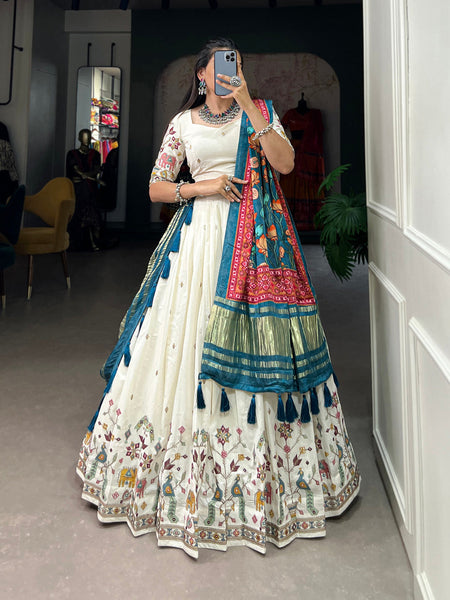 Peacock Design Sequins And Thread Embroidery Work Khadi Cotton Chaniya Choli - women's fashion mart