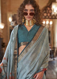 Elegant Aqua Blue Contemporary  Printed Viscos Soft Silk Saree - women's fashion mart